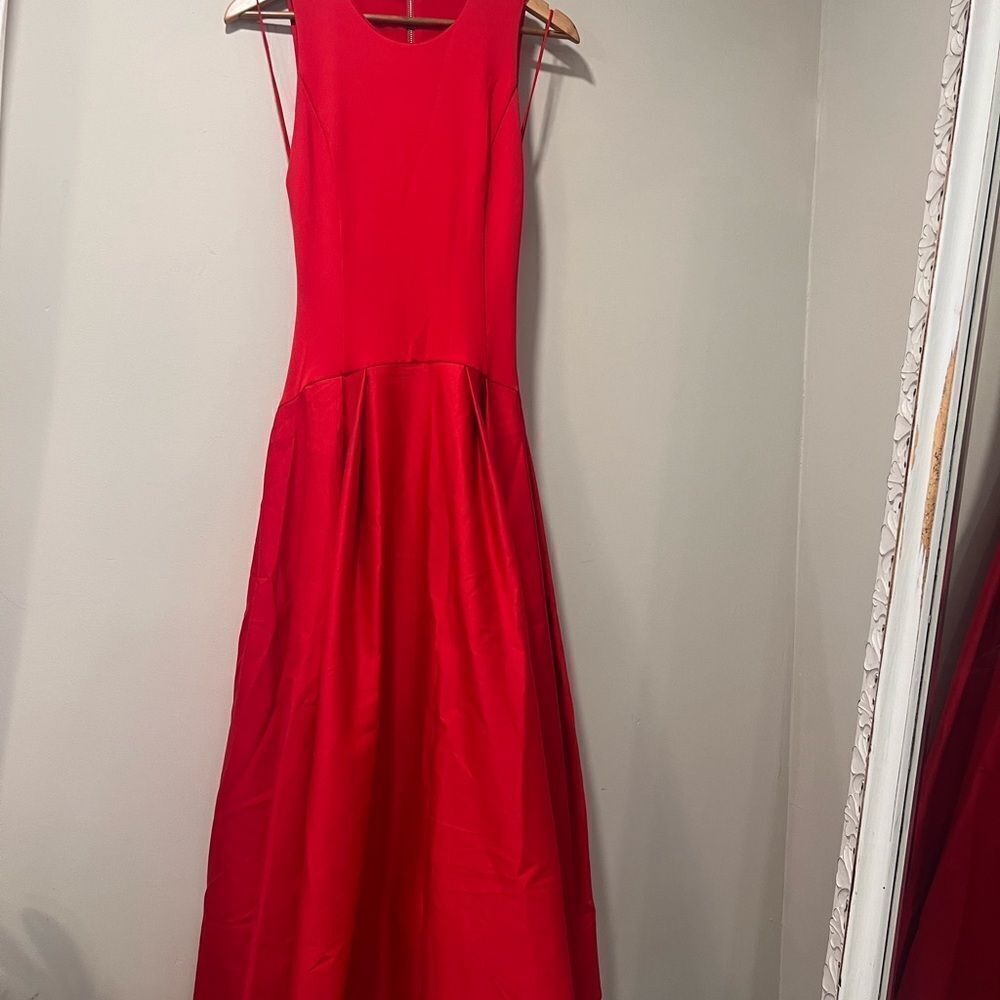 Alice+Olivia Adley Drop Waist Midi Dress Bright Ruby Red Women’s Size US 4 & 0 - Picture 8 of 13